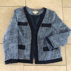 Michael Kors Navy Blue Open Tweed Jacket, Size 14W